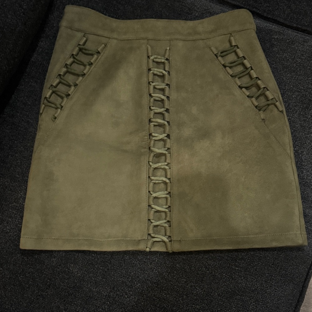 Olive Lace-Up Suede Mini Skirt